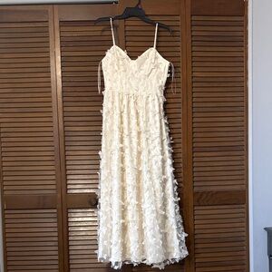 Ivory Floral Appliqué Spaghetti Strap Dress